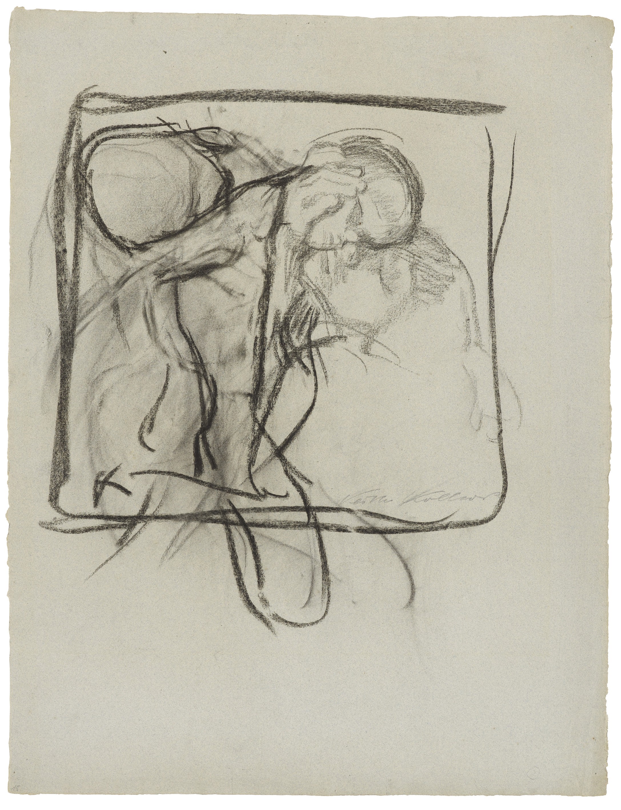 Käthe Kollwitz, Farewell, 1910, charcoal, stumped, on green-grey Ingres paper, 632 x 484 mm, NT 596, Kollwitz Museum Köln, Inv. Nr. 70200/92007.