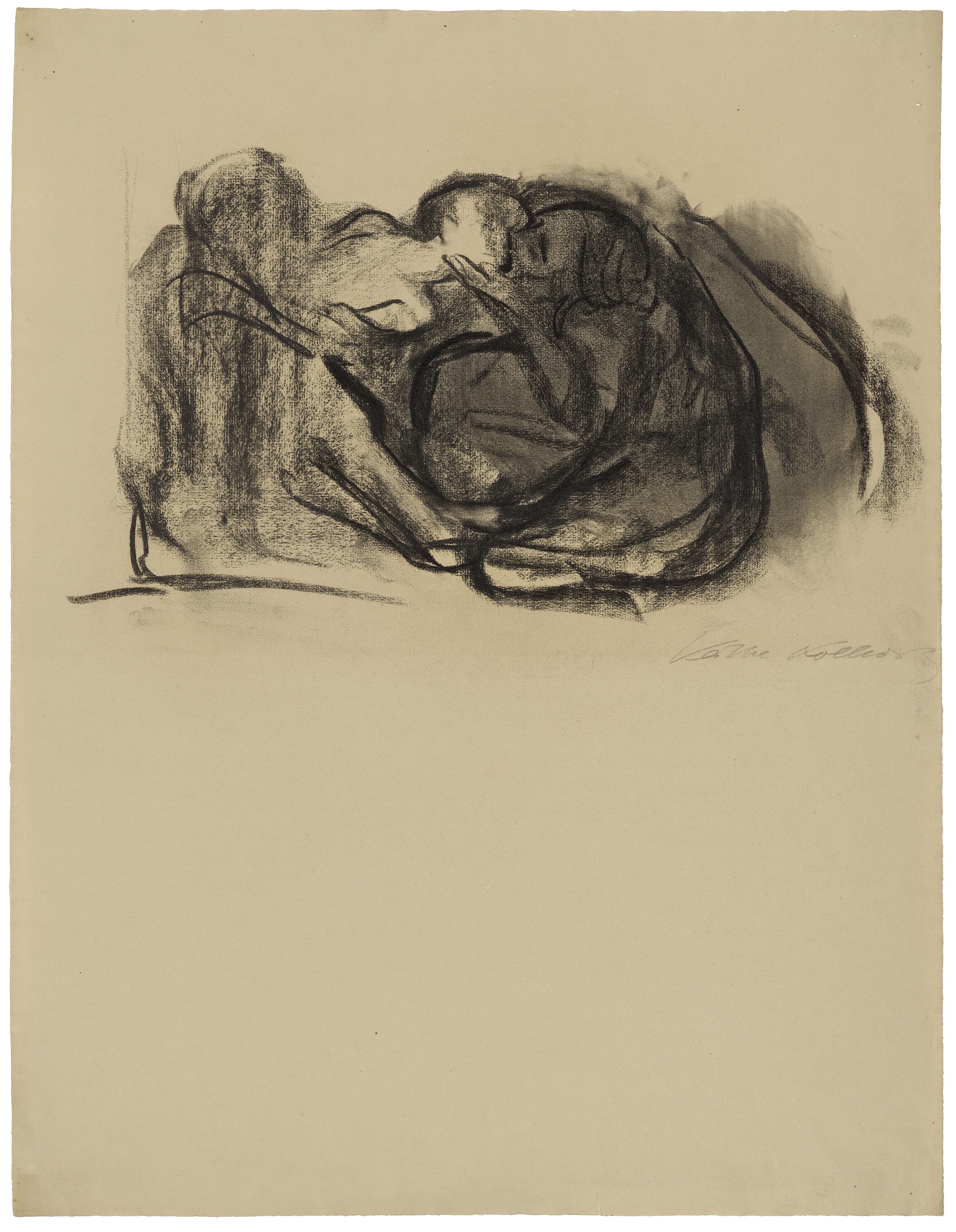 Käthe Kollwitz, Death snatching a Child from its Mother, 1911, charcoal, stumped, on Ingres paper, 622 x 480 mm, NT 634, Kollwitz Museum Köln, Inv. Nr. 70200/02014.