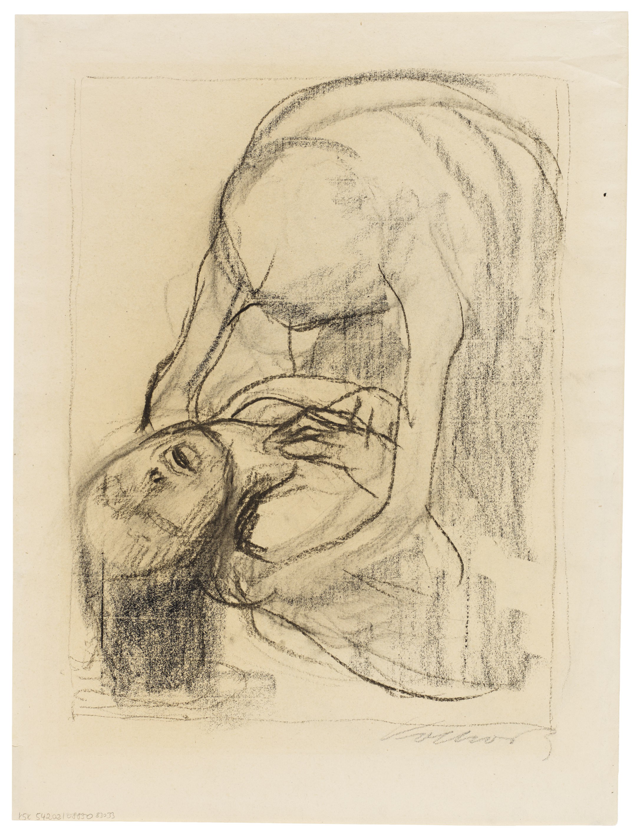 Käthe Kollwitz, Death takes a Woman, 1921, charcoal and black crayon on Ingres paper, 514 x 385 mm, NT 883, Kollwitz Museum Köln, Inv. Nr. 70200/83033.