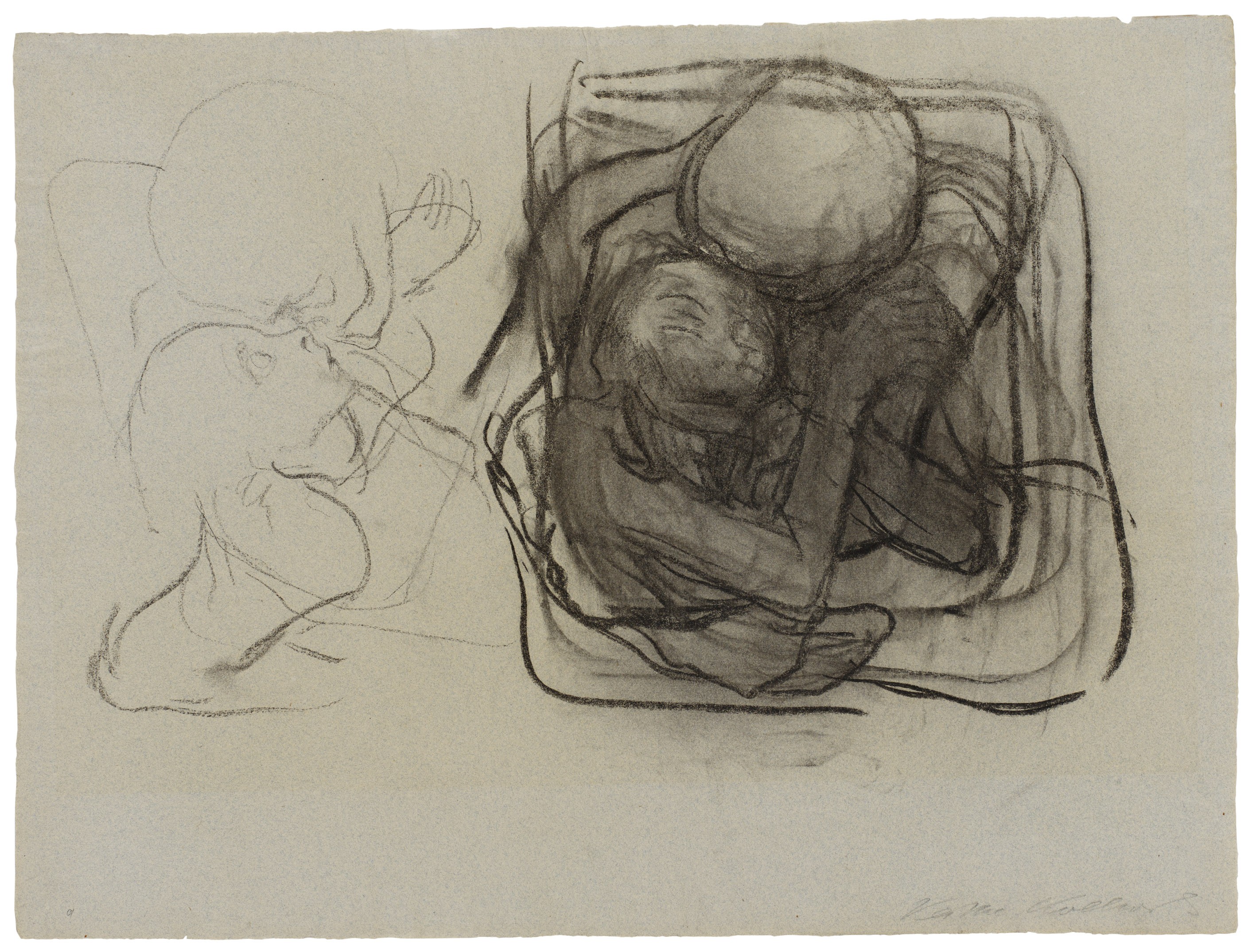 Käthe Kollwitz, Death takes a Woman, 1921, black crayon on blue laid paper, 444 x 604 mm, NT 884, Kollwitz Museum Köln, Inv. Nr. 70200/83034.