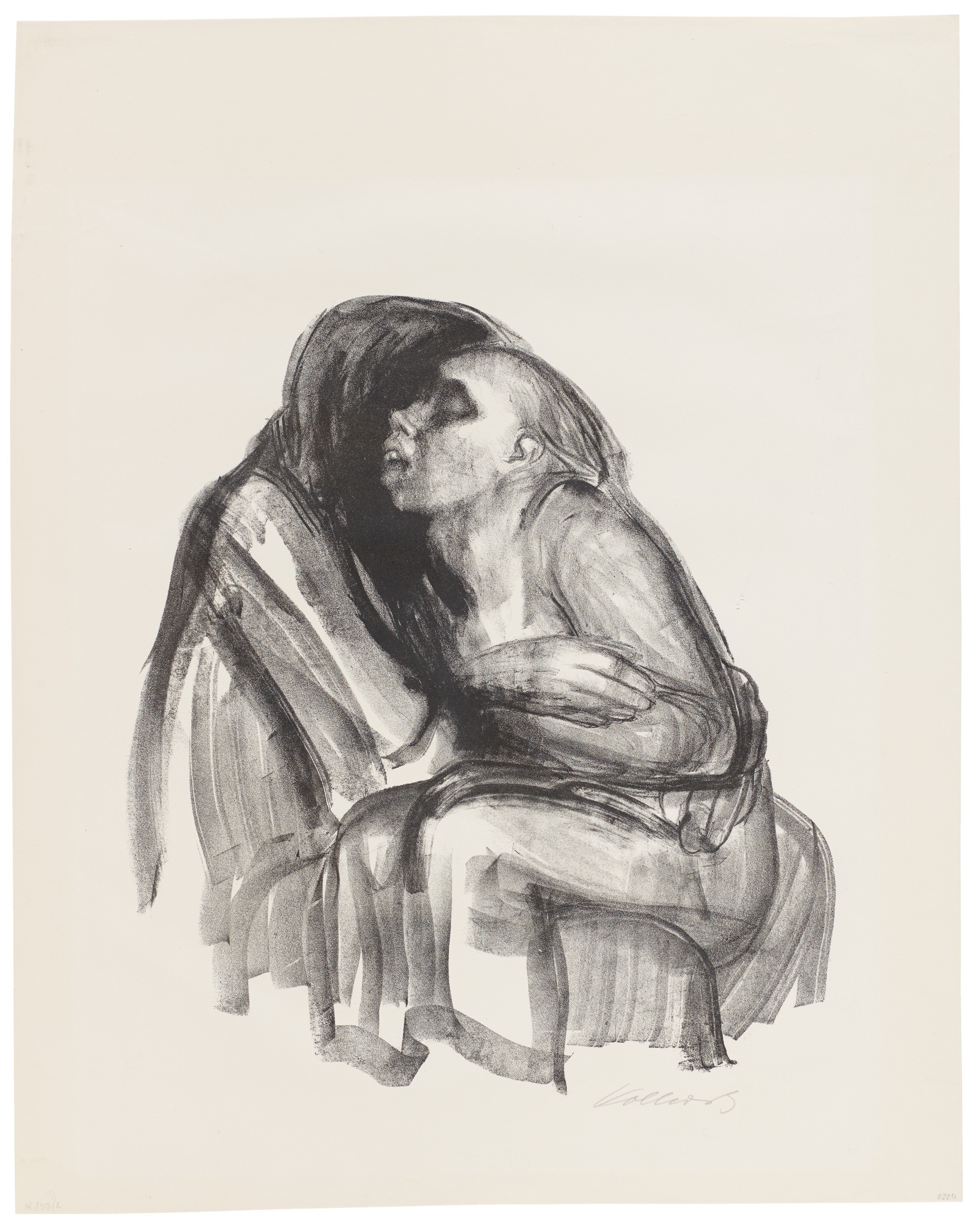 Käthe Kollwitz, Young Girl in the Lap of Death, sheet 2 of the series »Death«, 1934, crayon lithograph, 434 x 378 mm, Kn 265 b, Kollwitz Museum Köln, Inv. Nr. 70300/89028. 