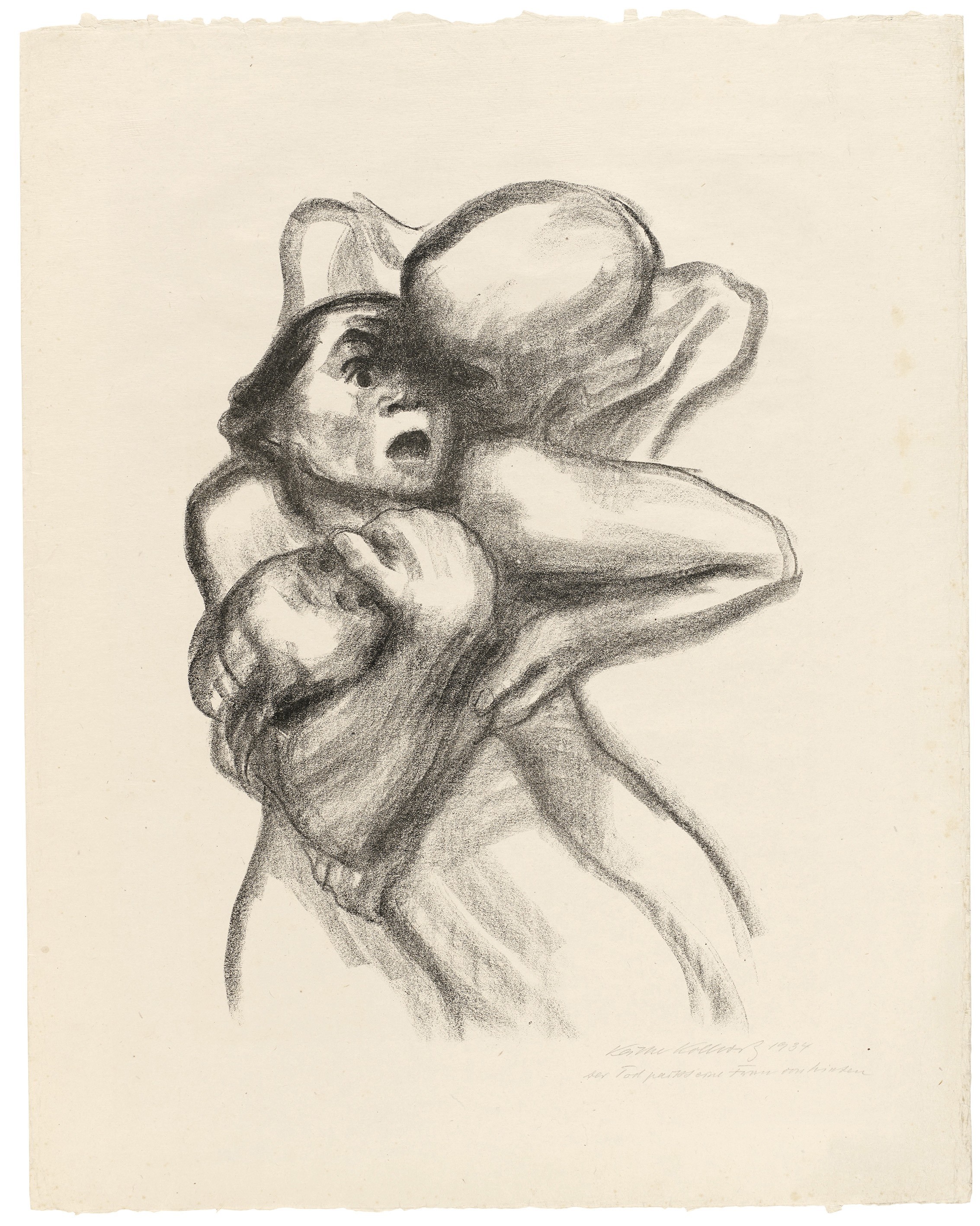 Käthe Kollwitz, Death seizes a Woman, sheet 4 of the series »Death«, 1934, crayon lithograph, 507 x 365 mm, Kn 267 a, Kollwitz Museum Köln, Inv. Nr. 70300/86057.