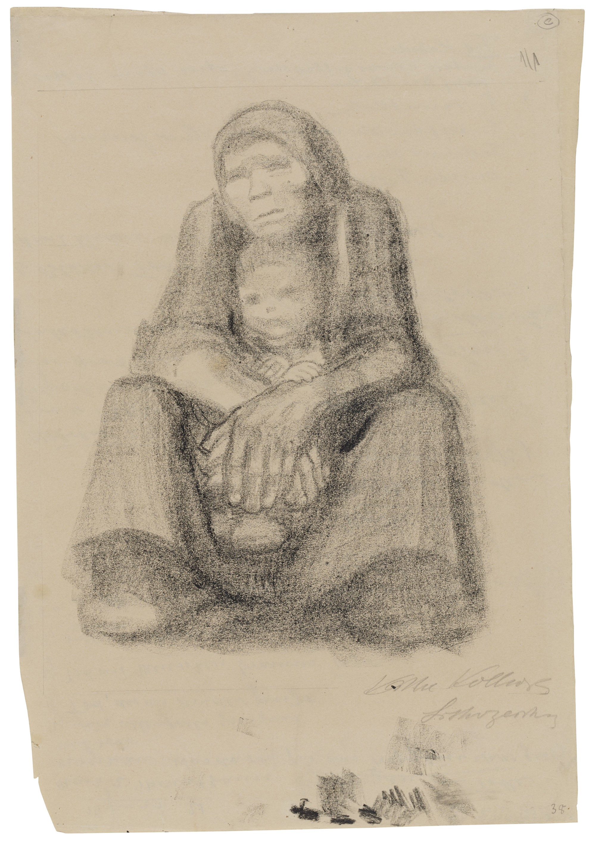 Käthe Kollwitz, Woman, seated, with Child on her Lap, 1921, lithographic drawing on brownish paper, 411 x 285 mm, NT 925, Kollwitz Museum Köln, Inv. Nr. 70200/83039.