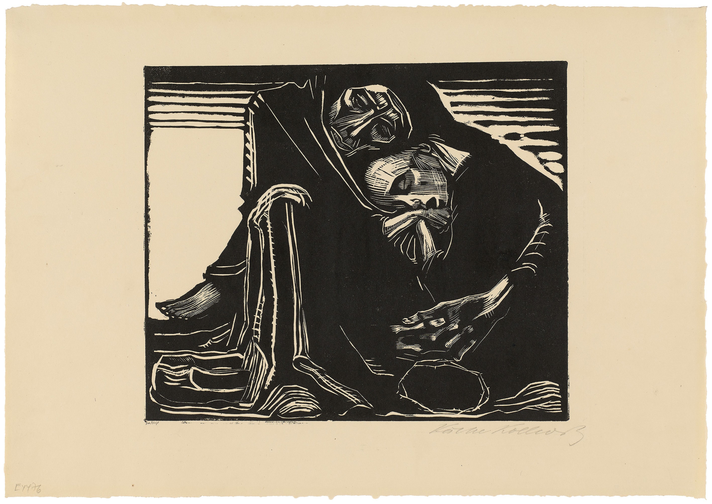 Käthe Kollwitz, Tod mit Frau im Schoß, 1920/21, Holzschnitt, 241 x 285 mm, Kn 165 VII c, Kollwitz Museum Köln, Inv. Nr. 70300/85032.