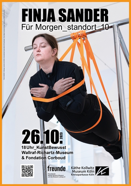 FINJA SANDER, Für Morgen_standort_10 (2023). Plakat zur Performance am 26.10.2023. Motiv: Für Morgen standort_05 (2023), Universität der Künste, Berlin © Finja Sander, photo: Mateo Contreras Gallego © Käthe Kollwitz Museum Köln, Gestaltung: Christian Nitz