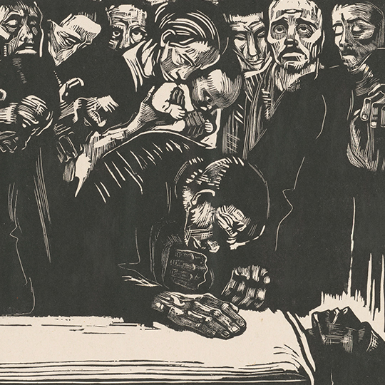 Käthe Kollwitz, Gedenkblatt für Karl Liebknecht, dritte, endgültige Fassung, 1920, Holzschnitt © Käthe Kollwitz Museum Köln 