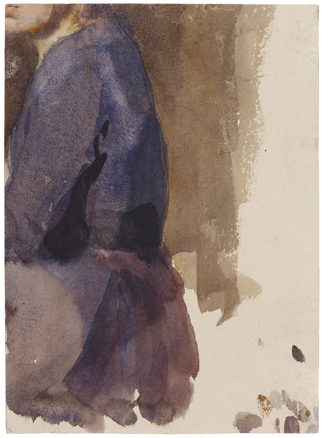 Käthe Kollwitz, Sitzende Frau im Profil von links, angeschnitten, um 1890, Aquarell auf gelblichem Zeichenkarton, Rückseite von NT 22 © Käthe Kollwitz Museum Köln