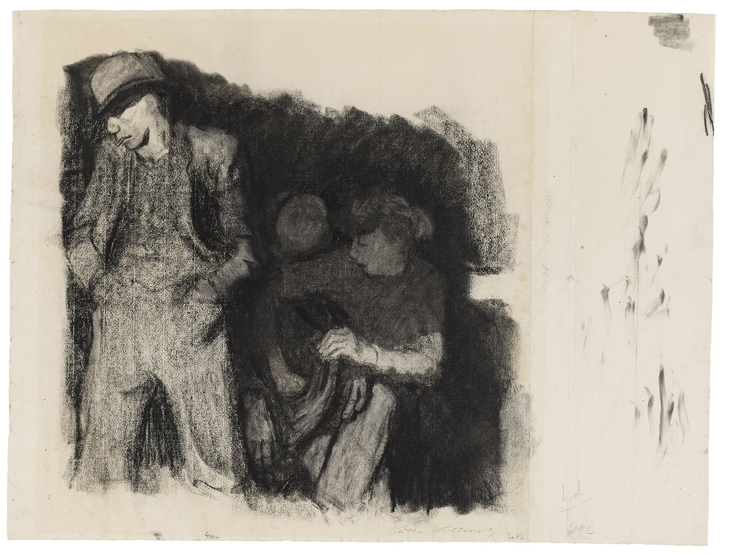 Käthe Kollwitz, Stehender Mann und sitzendes Paar, 1909, Kohle gewischt, auf Ingres-Bütten, NT 497 © Käthe Kollwitz Museum Köln