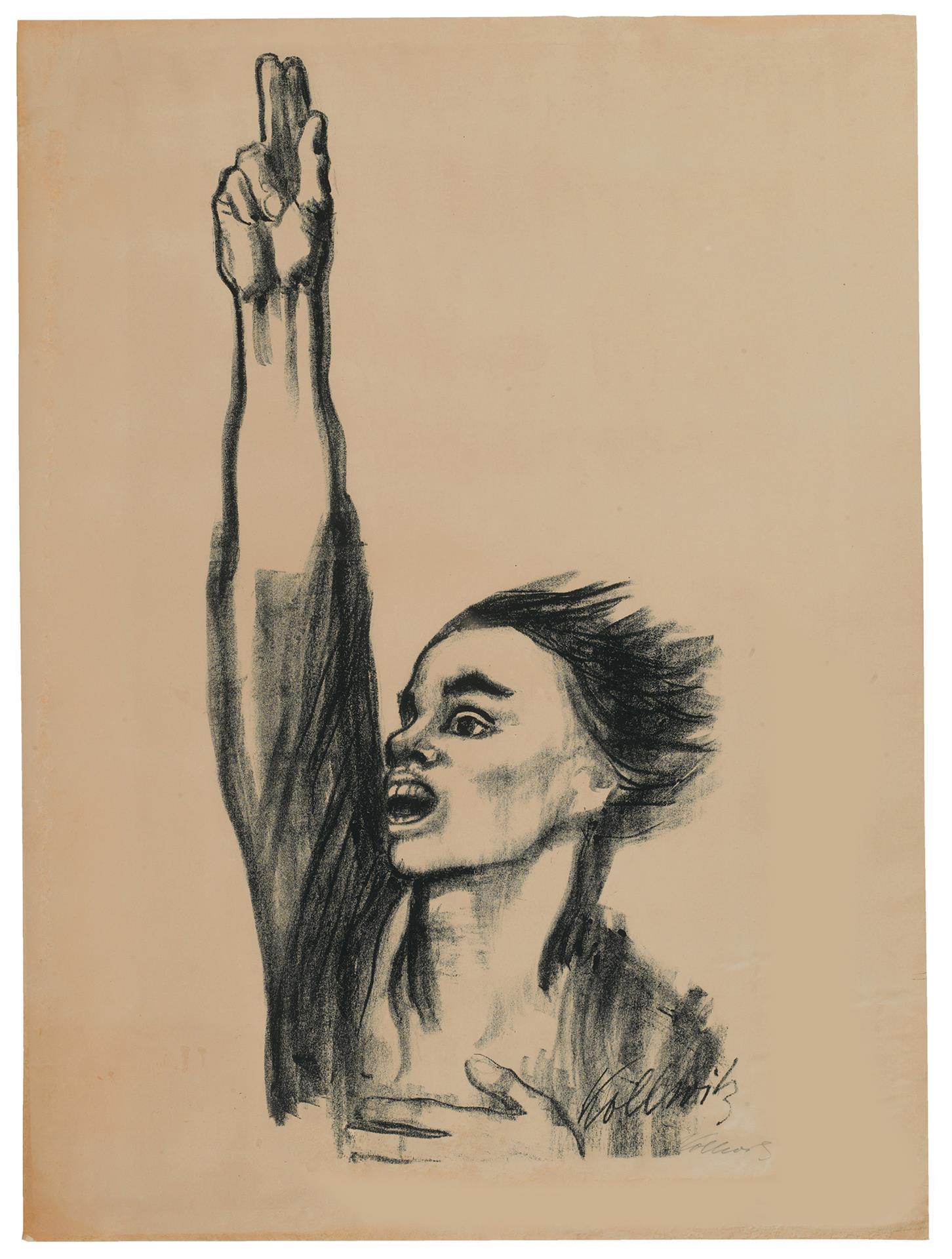 Käthe Kollwitz, »Nie wieder Krieg«, 1924, Kreide- und Pinsellithographie, vor der Schrift, jedoch mit lithographierter Signatur, Kn 205 II b © Käthe Kollwitz Museum Köln