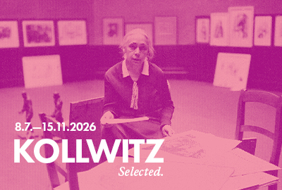 KOLLWITZ. Selected,&nbsp;7.7. — 15.11.2026, Motiv: Käthe Kollwitz at the Prussian Academy of Arts, Berlin 1927, ph. unknown, repro print, Kollwitz estate, &nbsp;Kollwitz Museum Köln, Archive, Inv. No. F 01.e-01 © Kollwitz Museum Köln, Design: Julius Terlinden