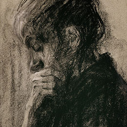 Käthe Kollwitz, Frauenkopf im Profil nach links, um 1905, NT 361, Kölner Kollwitz Sammlung, Käthe Kollwitz Museum Köln