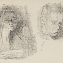 Käthe Kollwitz, Selbstbildnis mit dem Sohn Hans, 1914-1916, Schwarze Kreide auf Ingres-Bütten, NT 732, Kölner Kollwitz Sammlung, Käthe Kollwitz Museum Köln