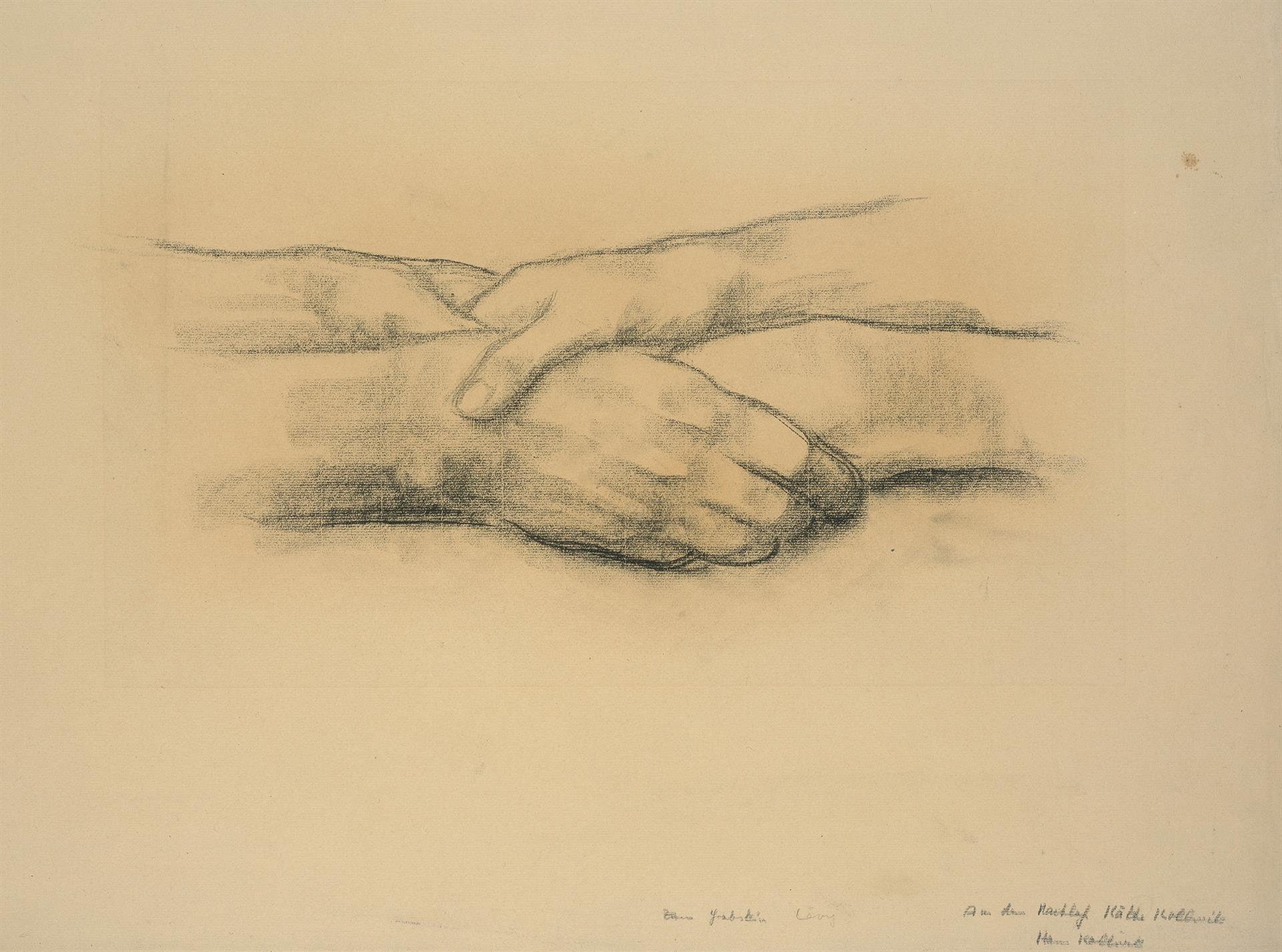 Käthe Kollwitz, Hands Grasping Each Other, 1938, black chalk on brown Ingres paper, NT 1269, Kupferstichkabinett Berlin