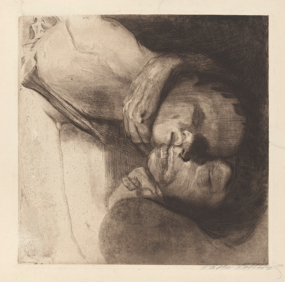 Käthe Kollwitz, Tod, Frau und Kind, 1910, Strichätzung, Kaltnadel, Schmirgel sowie Vernis mou mit Durchdruck von Bütten und Zieglerschem Umdruckpapier, Kn 108 XIII, Kölner Kollwitz Sammlung © Käthe Kollwitz Museum Köln