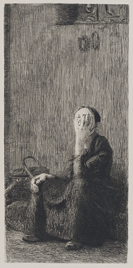 Käthe Kollwitz, An der Kirchenmauer, 1893, Strichätzung, Kaltnadel und Pinselätzung, Kn 17 III, Kölner Kollwitz Sammlung © Käthe Kollwitz Museum Köln