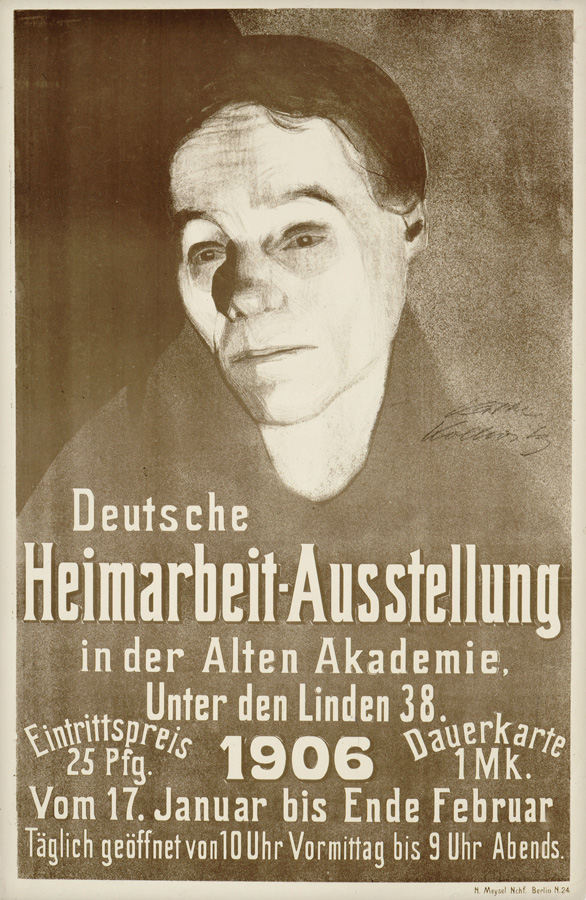 Käthe Kollwitz, Plakat der Deutschen Heimarbeit-Ausstellung Berlin 1906, 1906, Kreide- und Pinsellithographie mit Spritztechnik und Schabeisen, Kn 95 III, Kölner Kollwitz Sammlung © Käthe Kollwitz Museum Köln