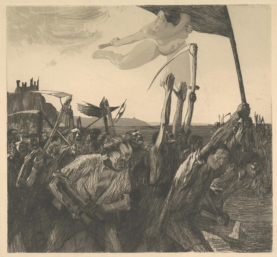 Käthe Kollwitz, Uprising, 1899, line etching, drypoint, aquatint, brush etching, emery and roulette, Kn 46 VI d, Cologne Kollwitz Collection © Käthe Kollwitz Museum Köln