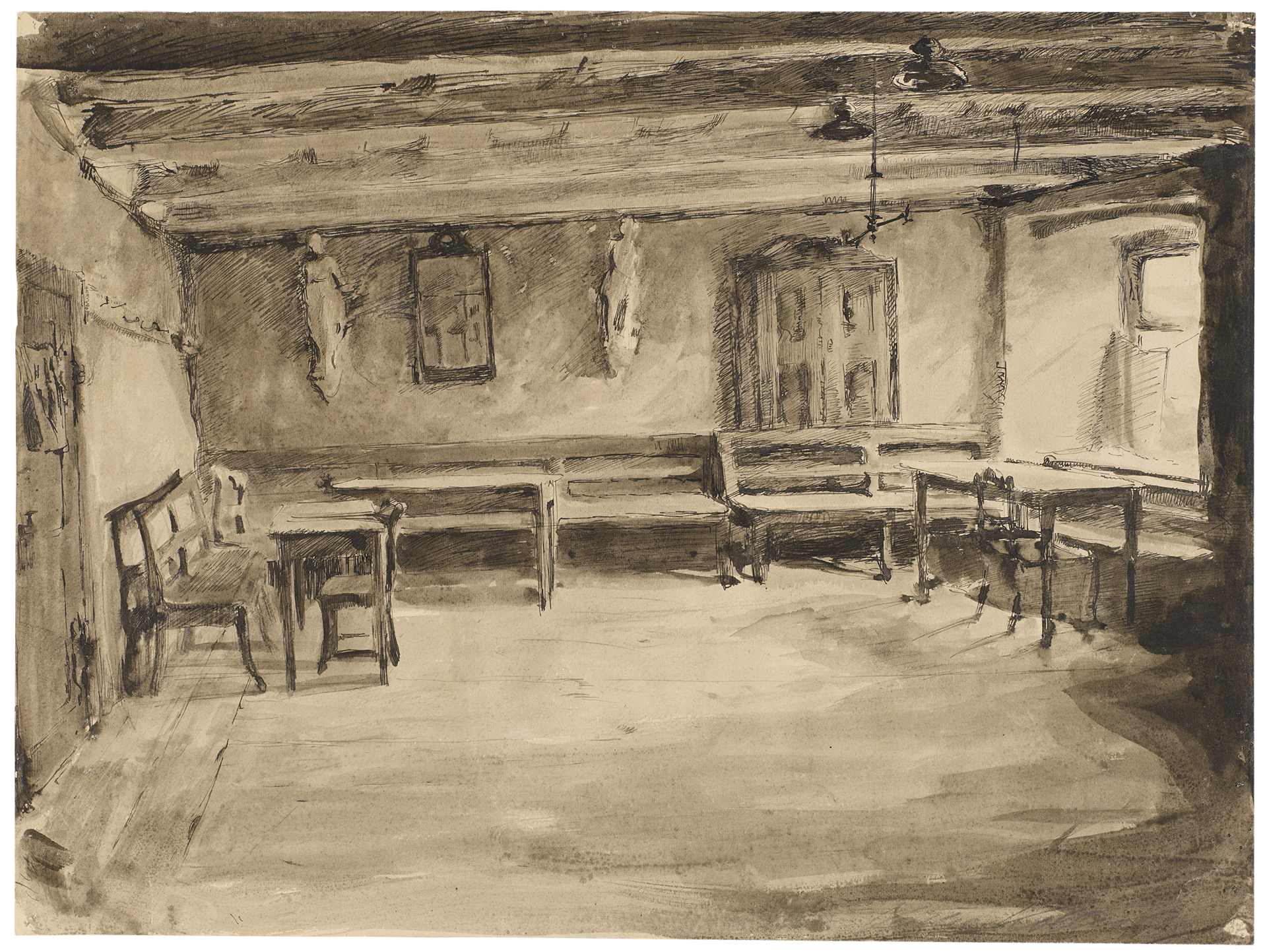 Käthe Kollwitz, Tavern in Königsberg, c. 1891, pen and black ink, grey wash, NT (52a), Cologne Kollwitz collection © Käthe Kollwitz Museum Köln