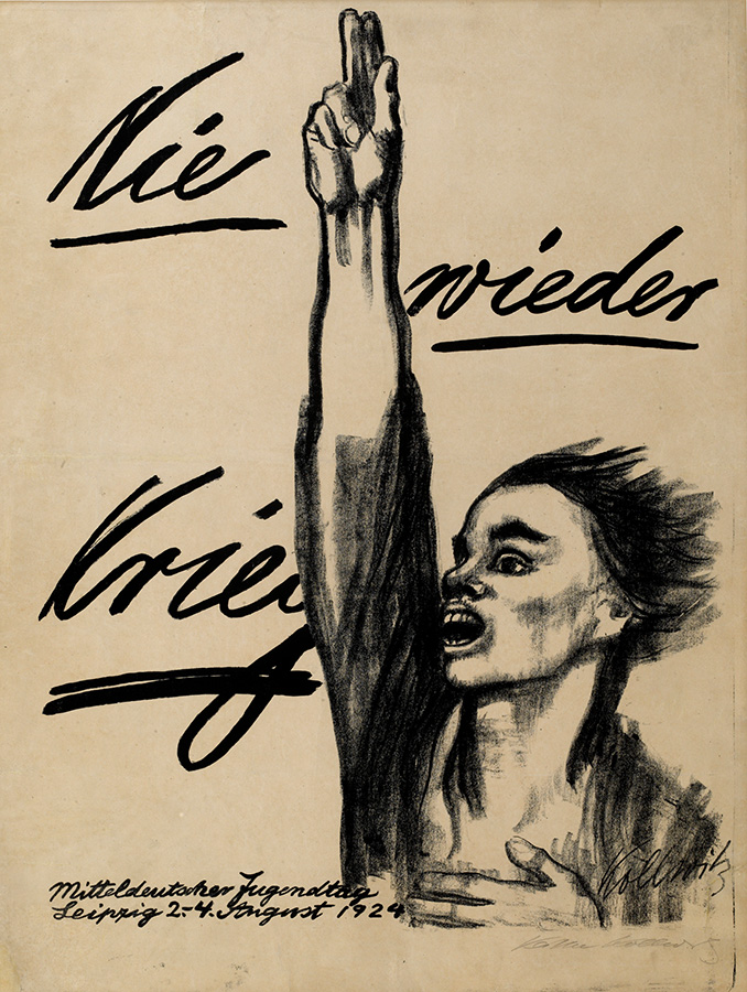 Käthe Kollwitz, Plus jamais la guerre, 1924, lithographie au crayon et au pinceau, affiche pour la Journée de la jeunesse de l’Allemagne centrale à Leipzig du 2 au 4 août 1924, Kn 205 IIIb, collection Kollwitz de Cologne © Käthe Kollwitz Museum Köln 