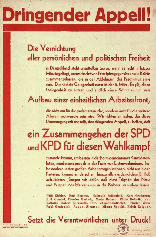 Affiche »Appel urgent«, 1933 © bpk, Berlin