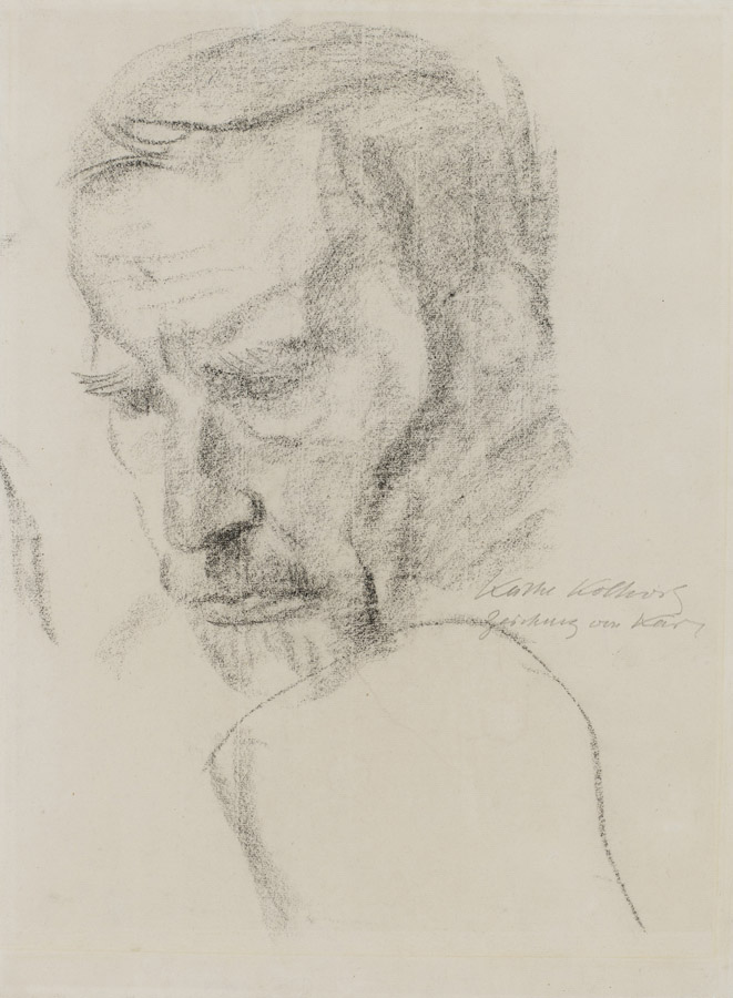 Käthe Kollwitz, Dr Karl Kollwitz, c 1938/39, black chalk on Ingres laid paper, NT 1280, Cologne Kollwitz Collection © Käthe Kollwitz Museum Köln