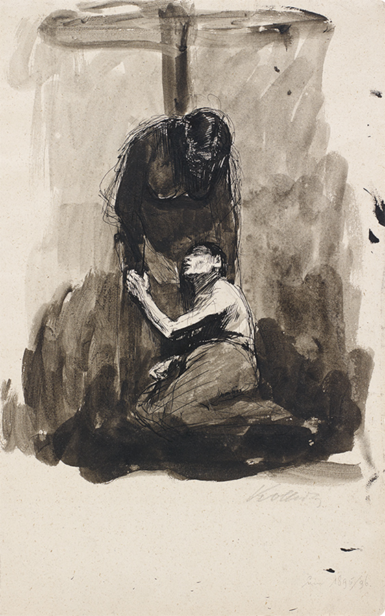 Käthe Kollwitz, A Woman’s Destiny (Martyrdom of the Woman), c. 1889, pen and ink on laid paper, washed, Käthe Kollwitz Museum Köln, NT (17a)