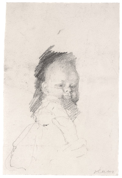 Käthe Kollwitz, Kind, im Arm gehalten, 1892, Bleistift auf Zeichenkarton, NT 63