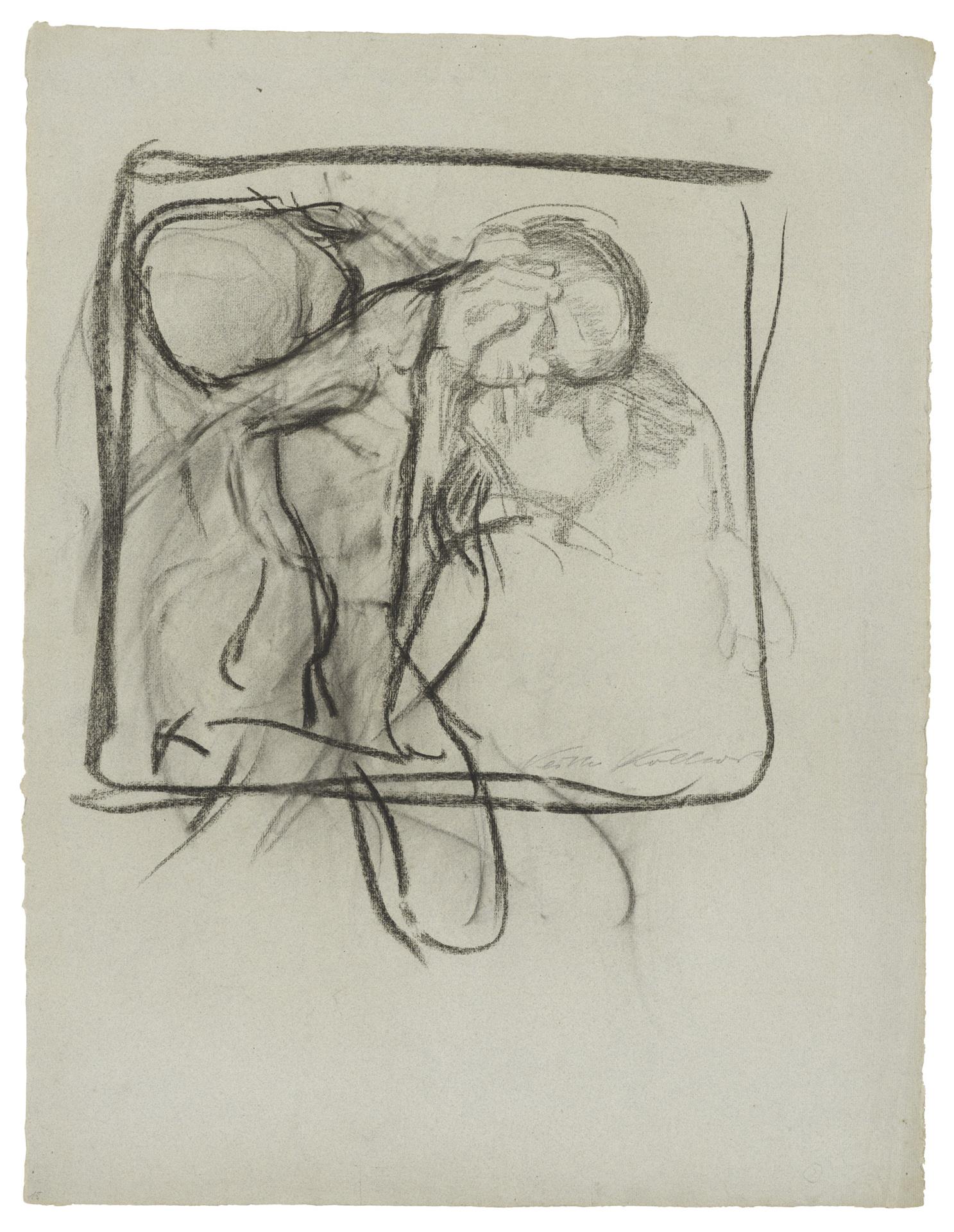 Käthe Kollwitz, Abschied, 1910, Kohle, gewischt, auf grüngrauem Ingres-Papier, NT 596