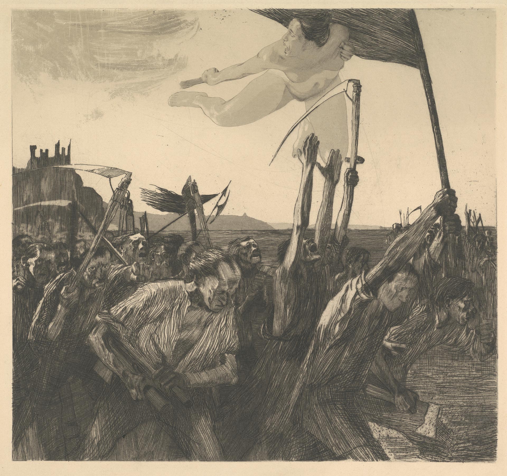 Käthe Kollwitz, Uprising, 1899, line etching, drypoint, aquatint, brush etching, sand paper, some roulette, Kn 46 VI d, Cologne Kollwitz Collection © Käthe Kollwitz Museum Köln