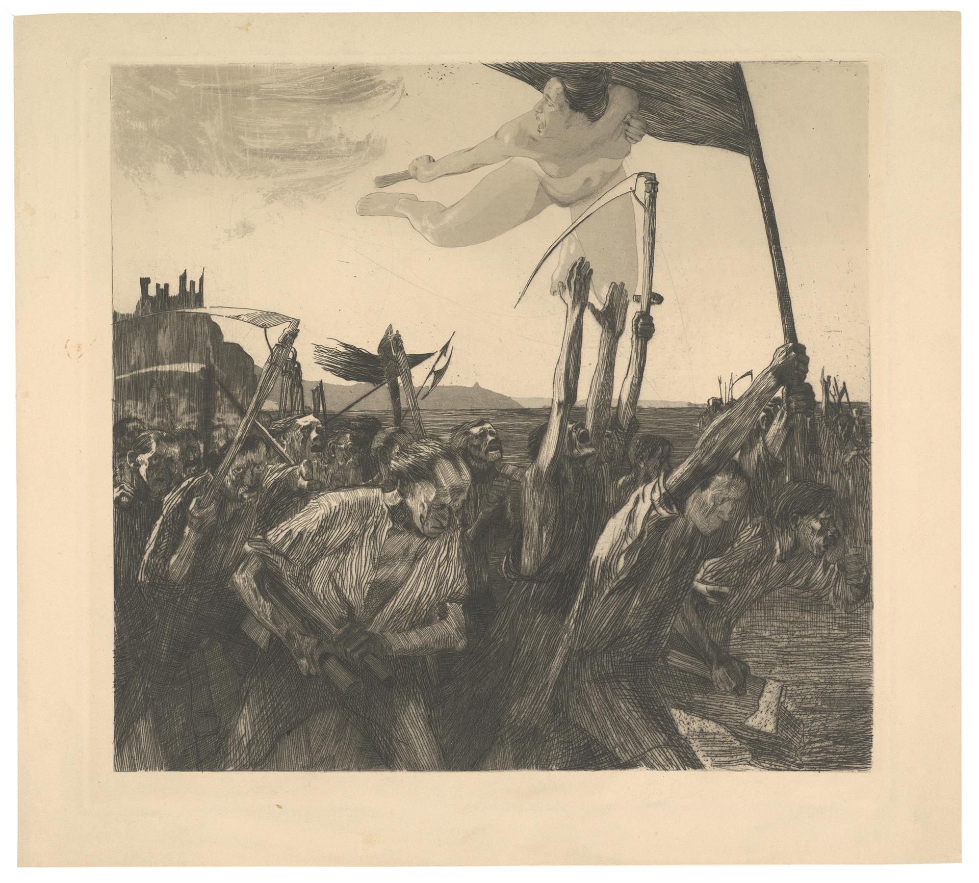 Käthe Kollwitz, L’Émeute, 1899, eau-forte, gravure au lavis, pointe sèche, aquatinte, émeri et roulette, Kn 46 VI d, Collection Kollwitz de Cologne © Käthe Kollwitz Museum Köln