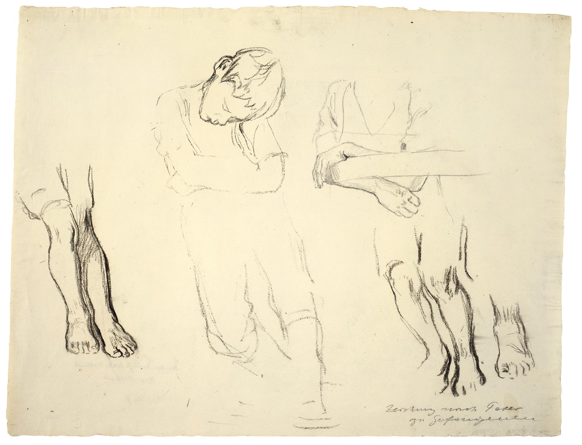 Käthe Kollwitz, Zeichnung nach Peter zu »Die Gefangenen«, 1908 Kohle auf weißem Ingres-Papier, NT 436