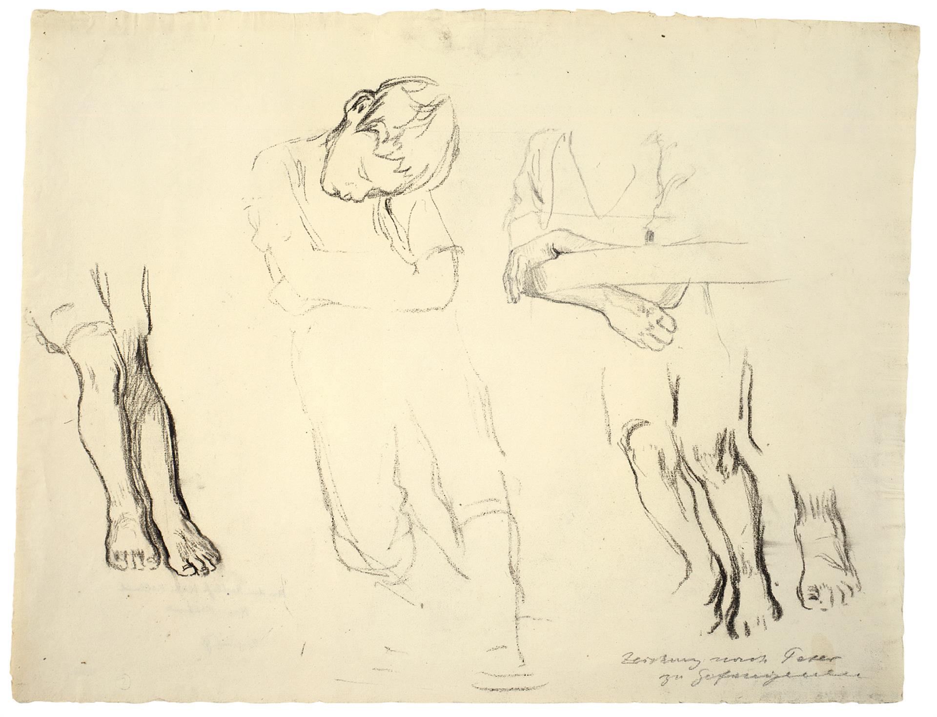 Käthe Kollwitz, Dessin d’après Peter pour »Les Prisonniers«, 1908, fusain sur papier Ingres blanc, NT 436, Collection Kollwitz de Cologne © Käthe Kollwitz Museum Köln