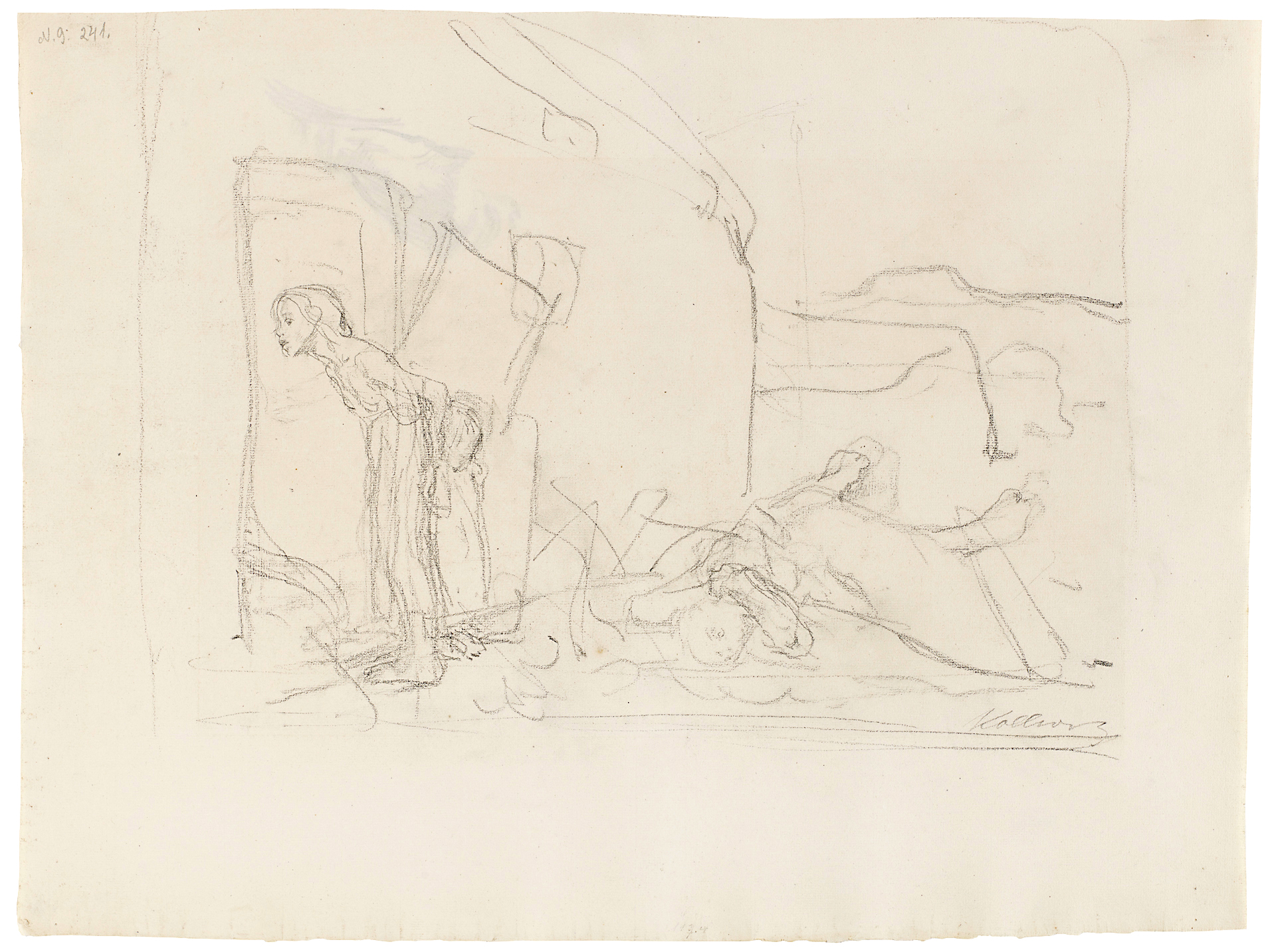Käthe Kollwitz, Assaulted, concept sketch for »Raped«, c 1901/1902, pencil on laid paper, NT (443a), Cologne Kollwitz Collection © Käthe Kollwitz Museum Köln