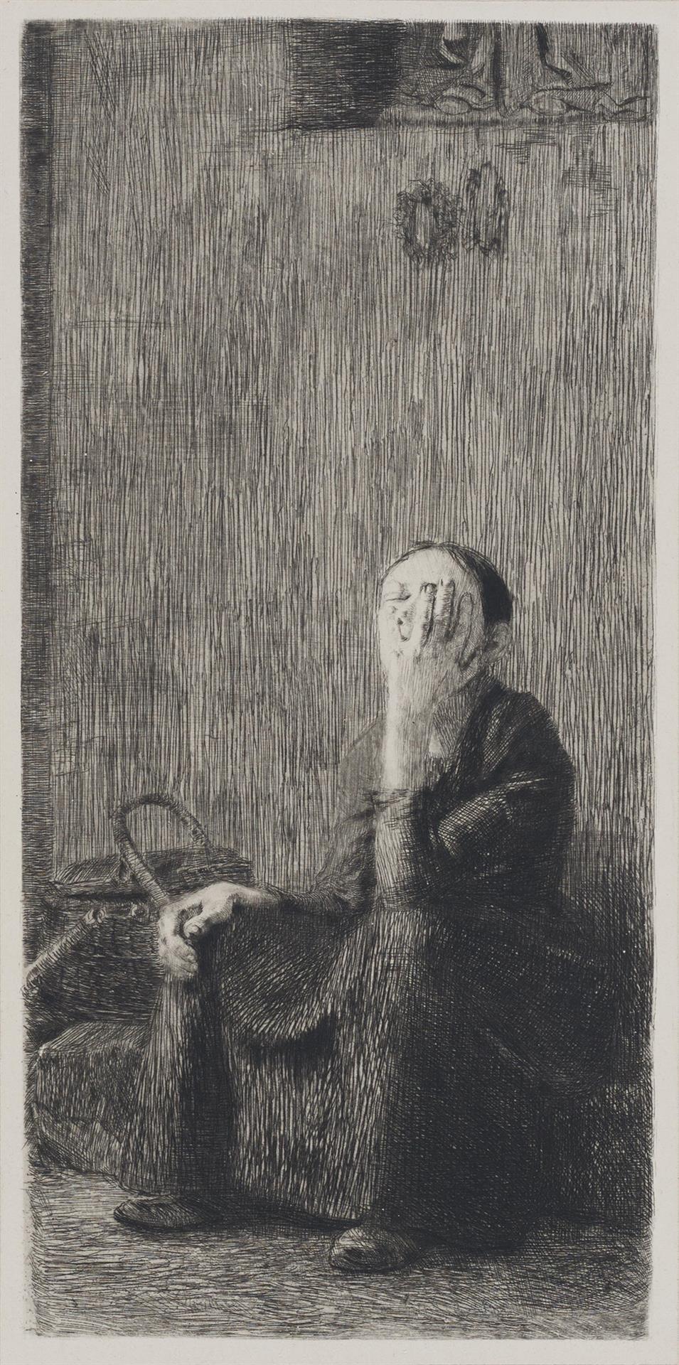 Käthe Kollwitz, An der Kirchenmauer, 1893, Strichätzung, Kaltnadel und Pinselätzung, Kn 17 III