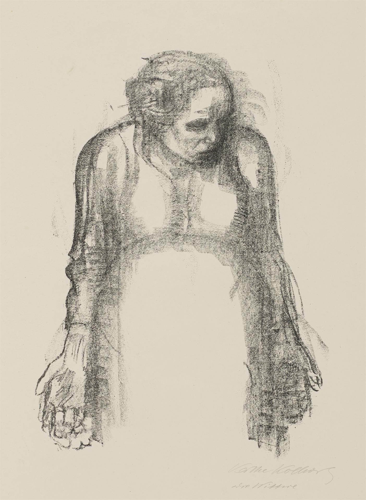 Käthe Kollwitz, La Veuve I, troisième version abandonnée de la planche 4 de la série »Guerre«, 1920, lithographie au crayon, Kn 152 c, Collection Kollwitz de Cologne © Käthe Kollwitz Museum Köln