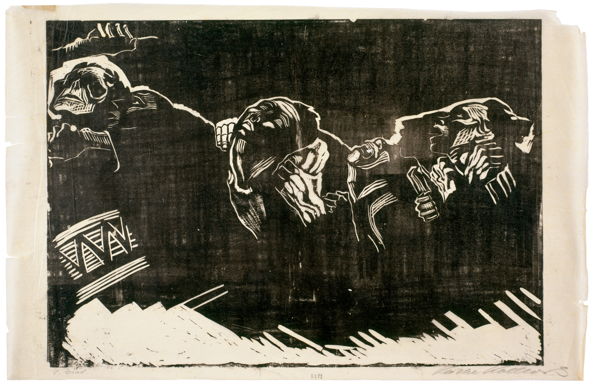 Käthe Kollwitz, The Volunteers, sheet 2 of the series »War«, 1921/1922, woodcut, Kn 173 I, Cologne Kollwitz Collection © Käthe Kollwitz Museum Köln