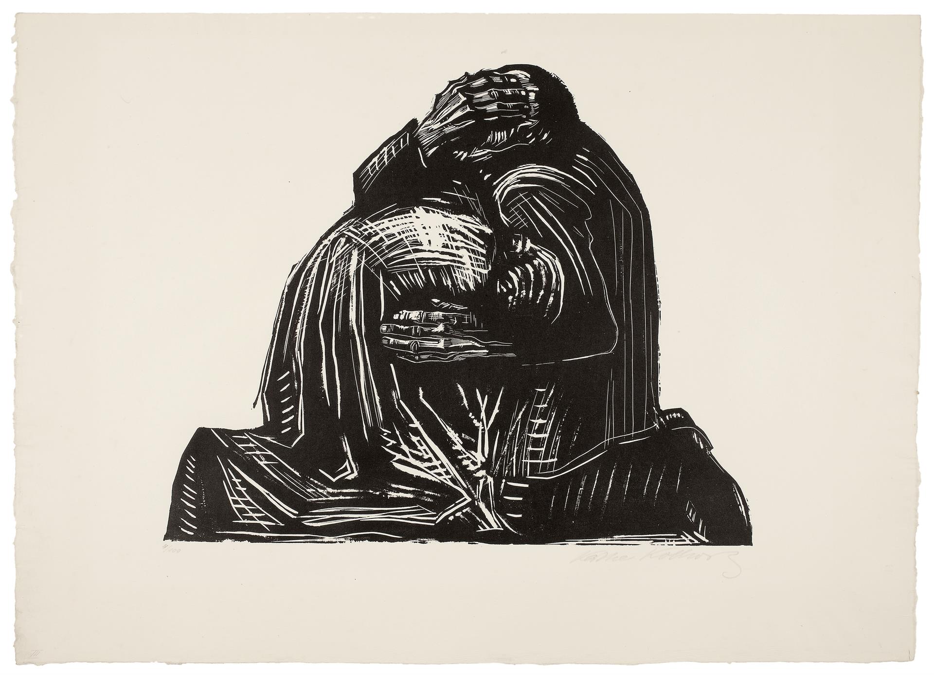 Käthe Kollwitz, Les Parents, planche 3 de la série »Guerre«, 1921/22, gravure sur bois, Kn 174 V b, Collection Kollwitz de Cologne © Käthe Kollwitz Museum Köln