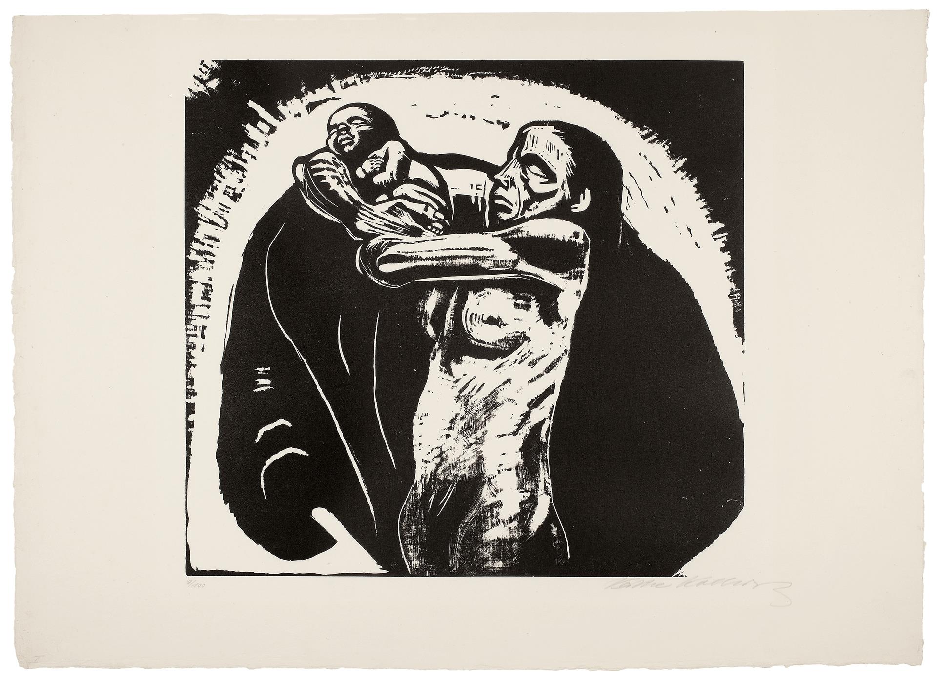 Käthe Kollwitz, Das Opfer, Bl. 1 der Folge »Krieg«, 1922, Holzschnitt, Kn 179 IX b