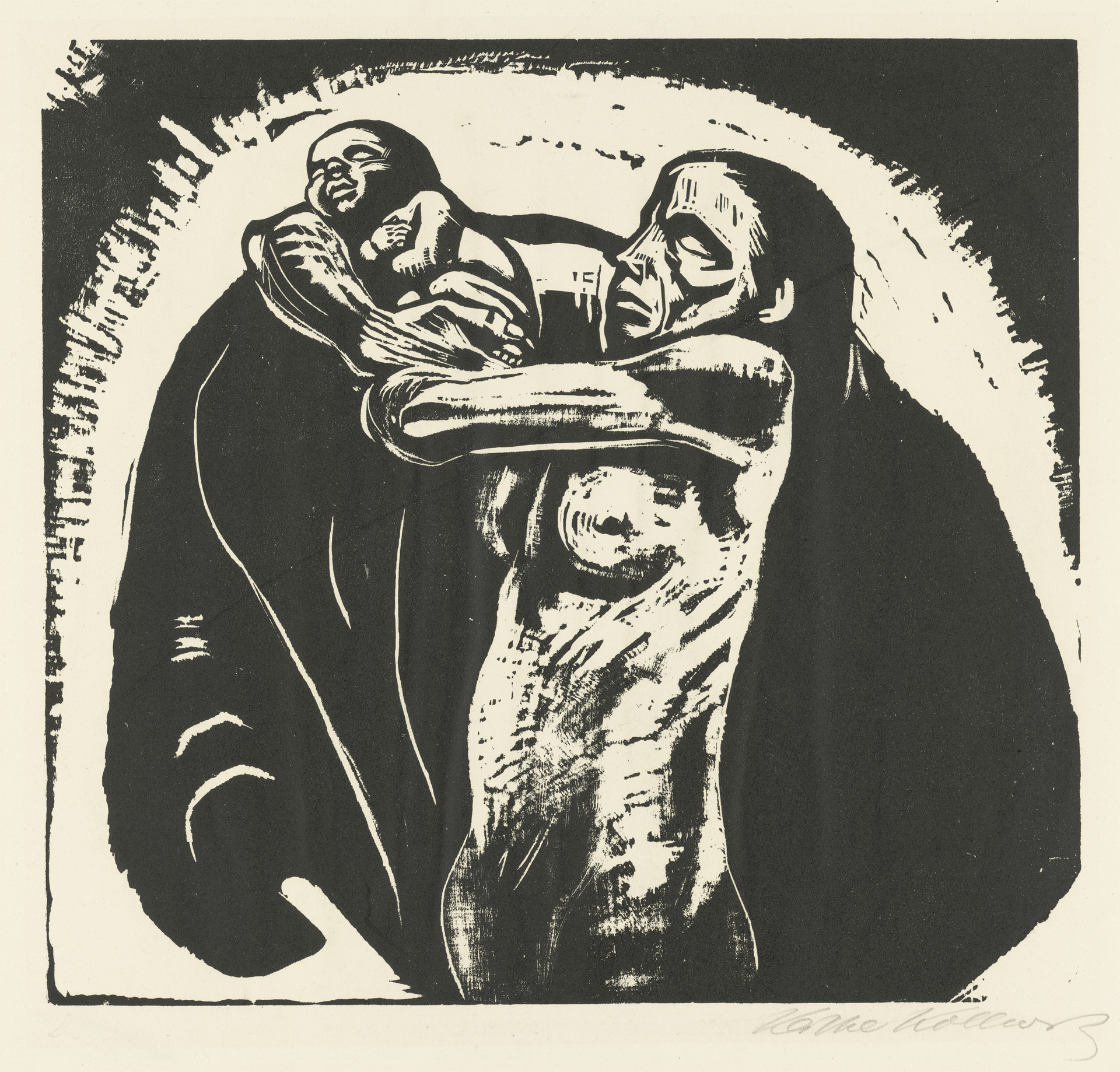 Käthe Kollwitz, Das Opfer, Bl. 1 der Folge »Krieg«, 1922, Holzschnitt, Kn 179 IX c