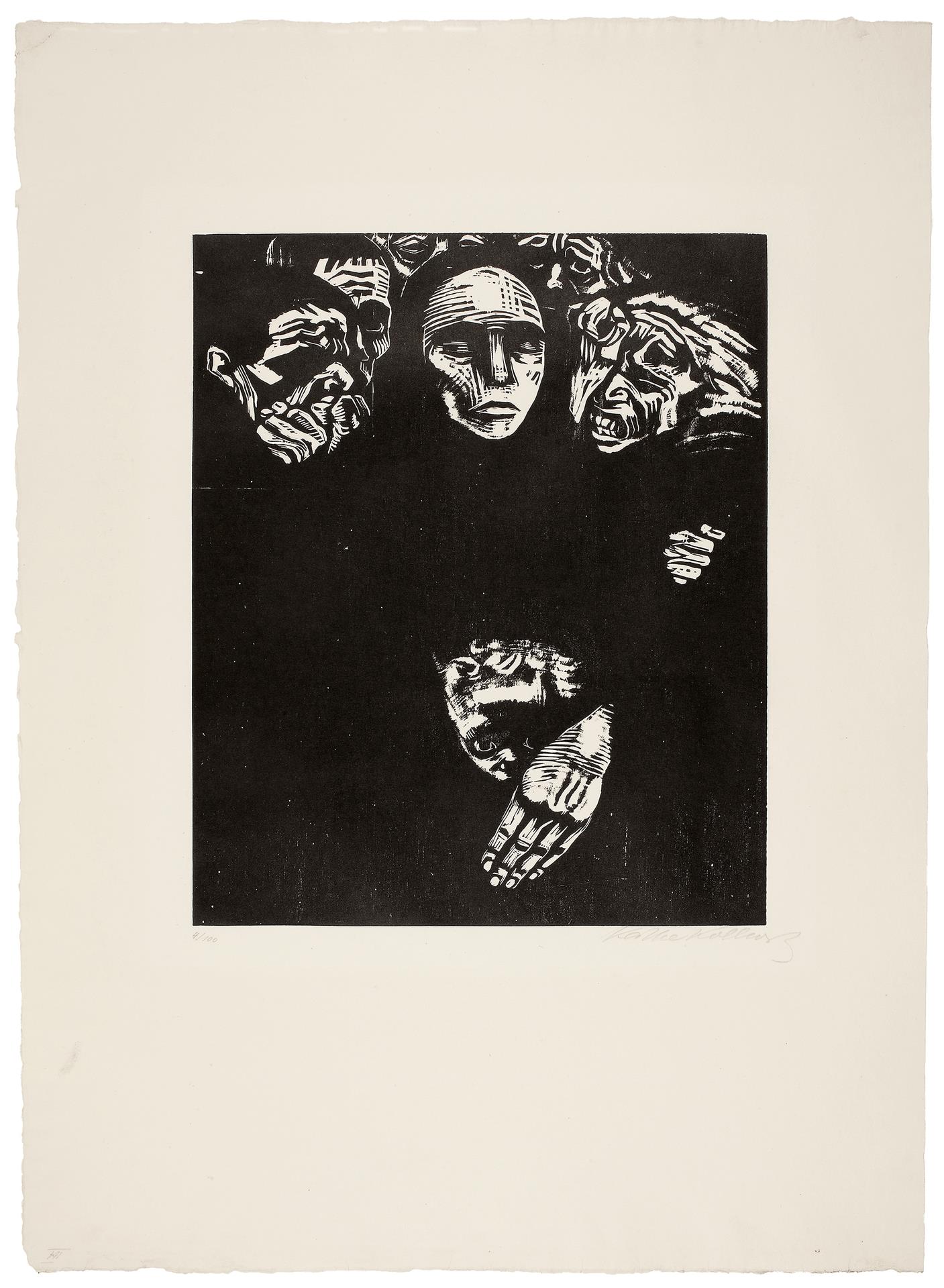 Käthe Kollwitz, Le Peuple, planche 7 de la série »Guerre«, 1922, gravure sur bois, Kn 190 VII b, Collection Kollwitz de Cologne © Käthe Kollwitz Museum Köln