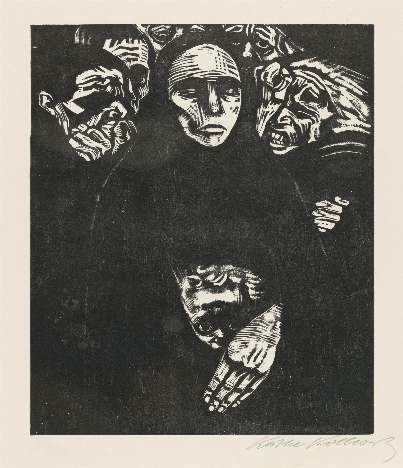 Käthe Kollwitz, Le Peuple, planche 7 de la série »Guerre«, 1922, gravure sur bois, Kn 190 VII, Collection Kollwitz de Cologne © Käthe Kollwitz Museum Köln