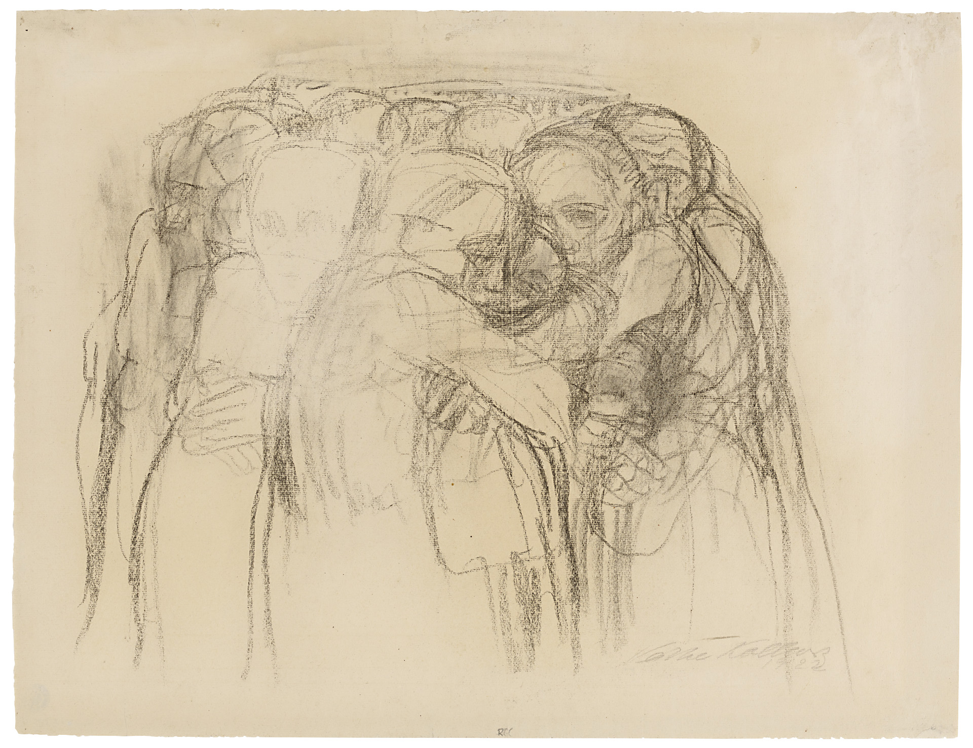 Käthe Kollwitz, Die Mütter, 1922, Kohle auf bräunlichem Bütten, NT 857