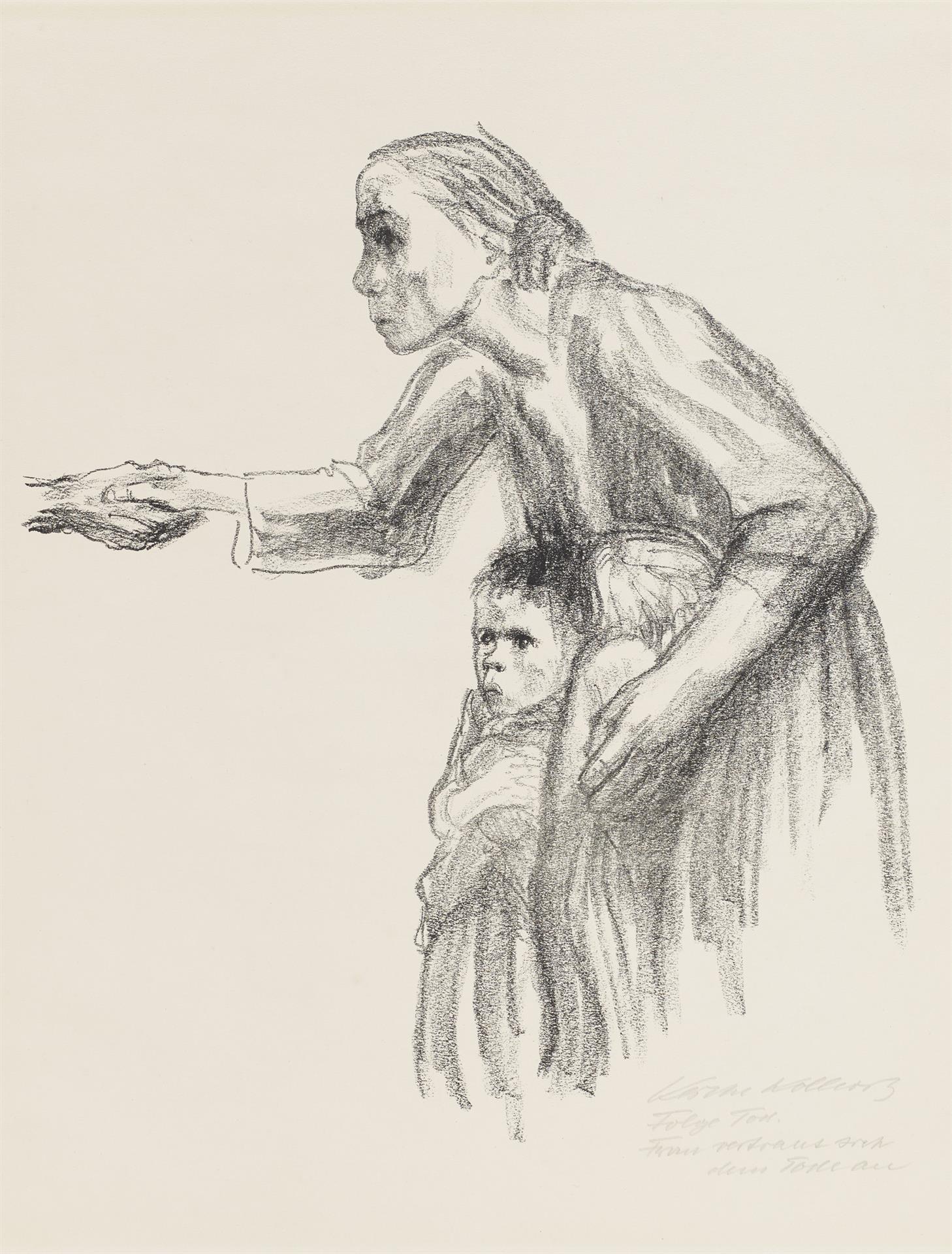 Käthe Kollwitz, Frau vertraut sich dem Tod an, Blatt 1 der Folge »Tod«, 1934, Kreidelithographie, Kn 264 b