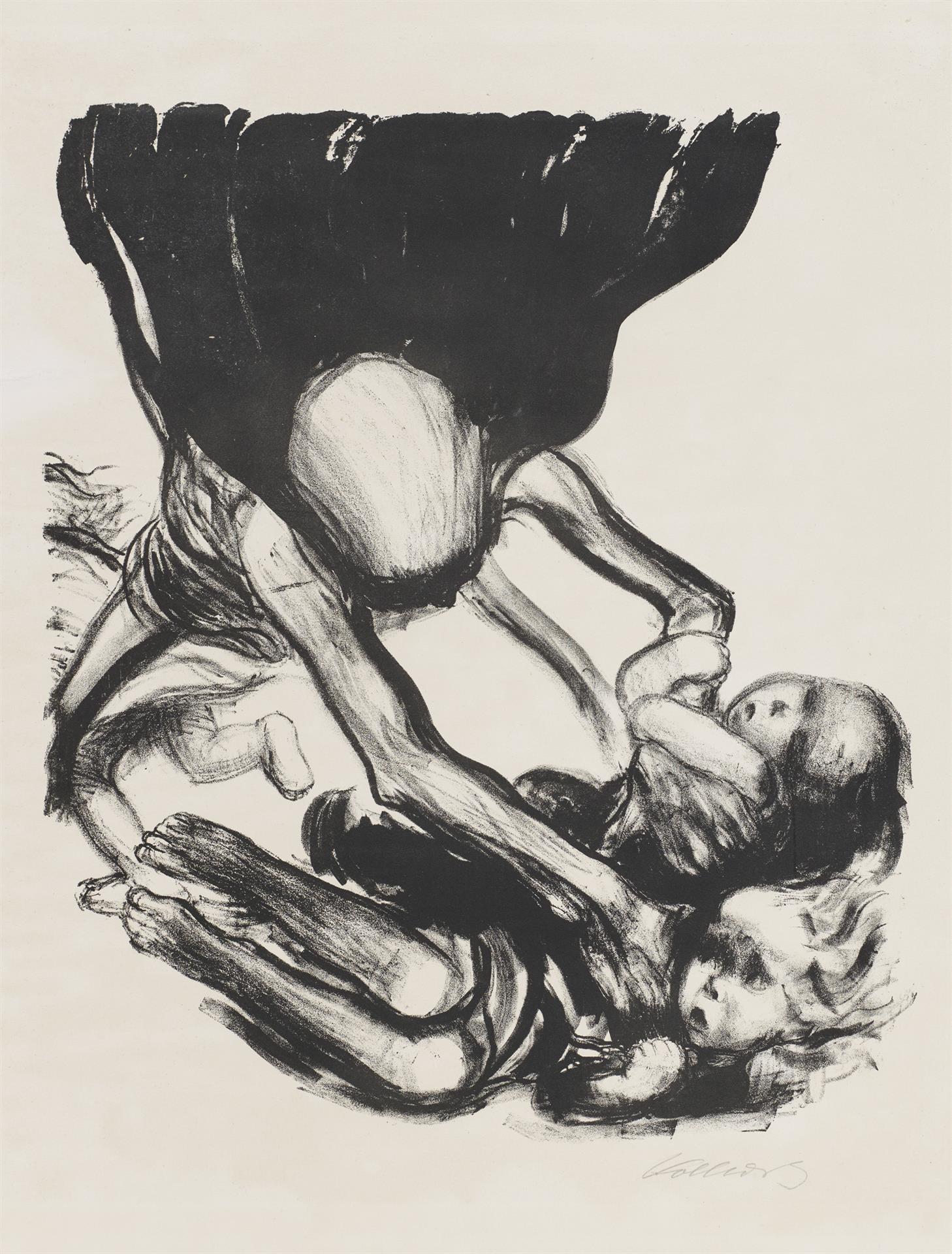 Käthe Kollwitz, Tod greift in Kinderschar, Blatt 3 der Folge »Tod«, 1934, Kreidelithographie, Kn 266 II b