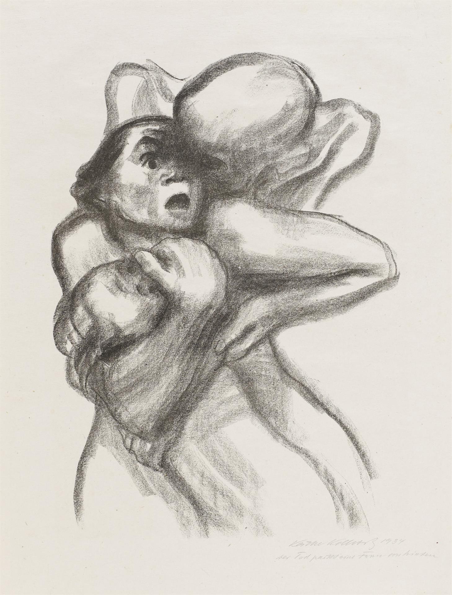 Käthe Kollwitz, La Mort s’emparant d’une femme, planche 4 de la série »Mort«, 1934, lithographie au crayon, Kn 267 a, Collection Kollwitz de Cologne © Käthe Kollwitz Museum Köln