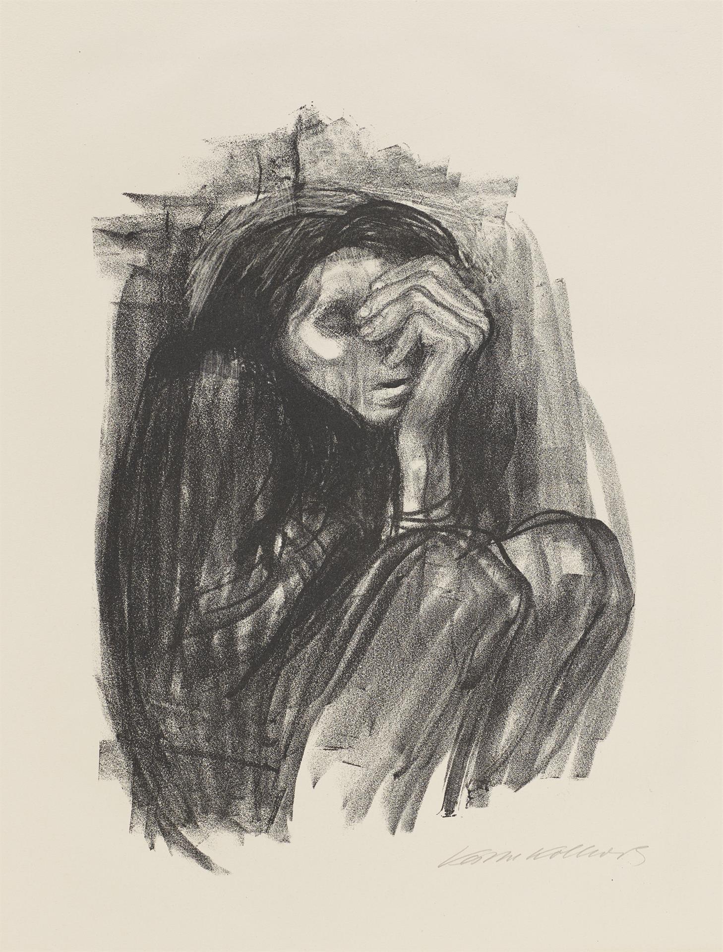 Käthe Kollwitz, Tod auf der Landstraße, Blatt 5 der Folge »Tod«, 1934, Kreidelithographie, Kn 270 II b