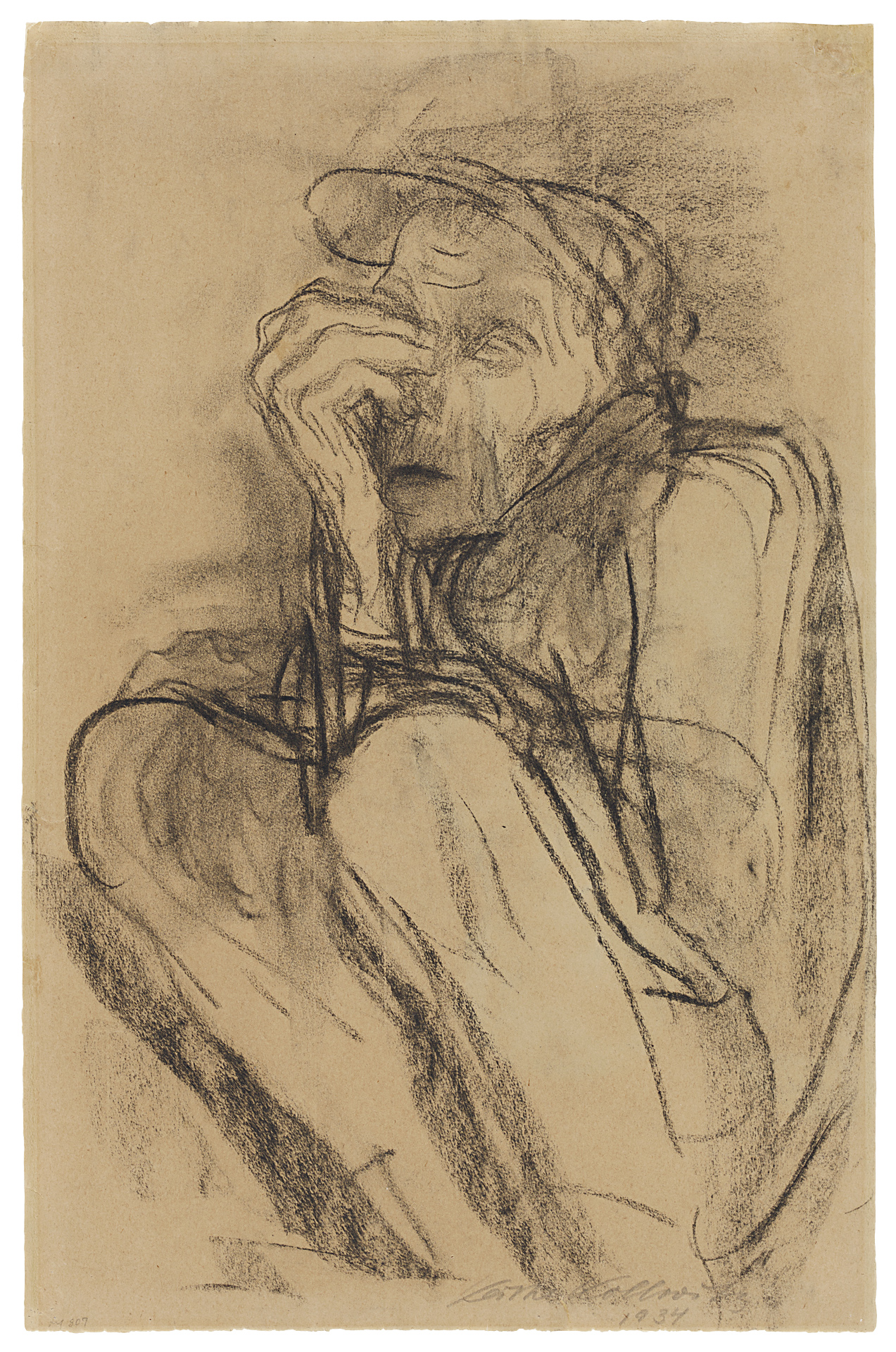 Käthe Kollwitz, Tod auf der Landstraße, 1934, Kohle auf gelblichem Bütten, NT 1254