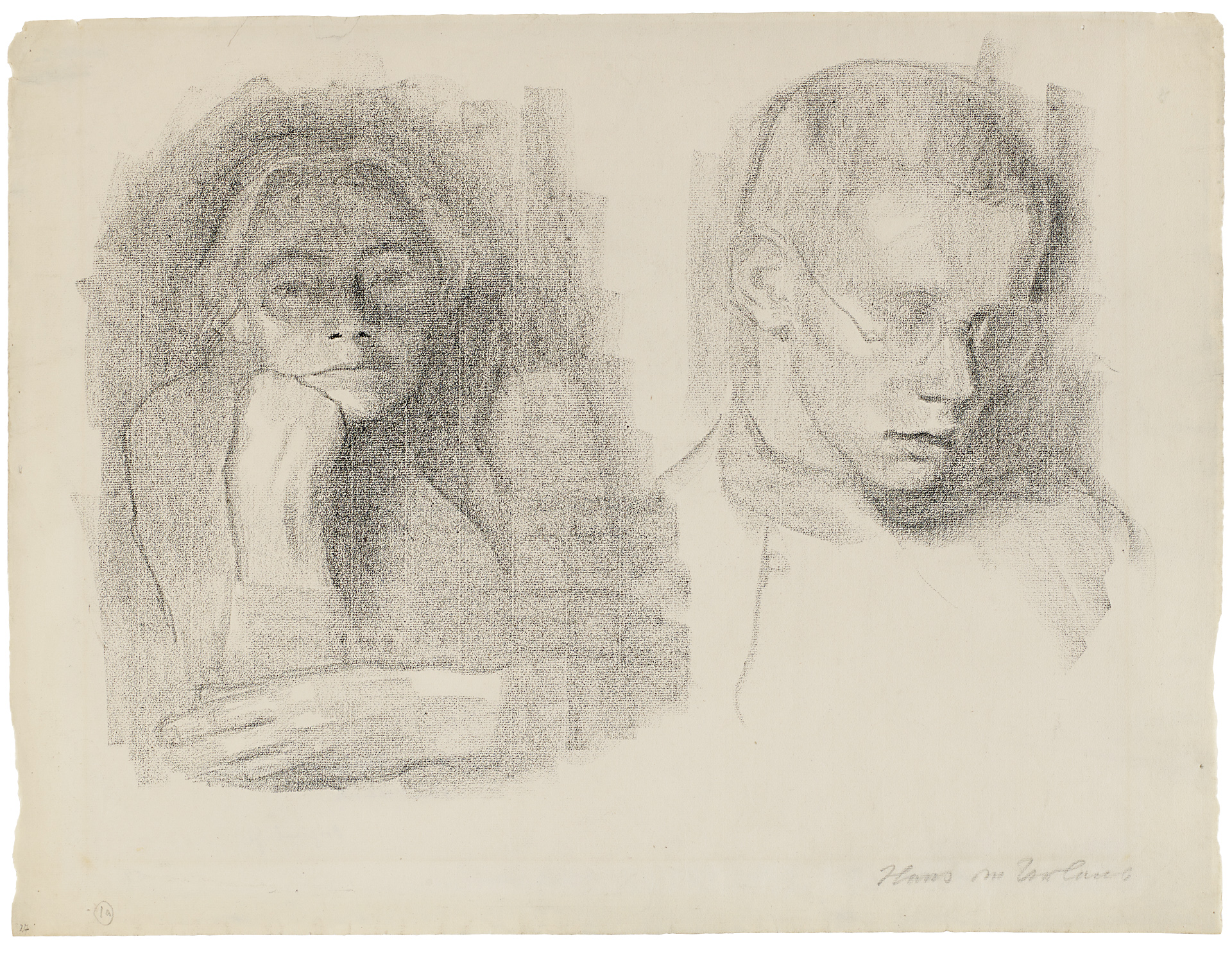 Käthe Kollwitz, Selbstbildnis mit dem Sohn Hans, 1914-1916, Schwarze Kreide auf Ingres-Bütten, NT 732