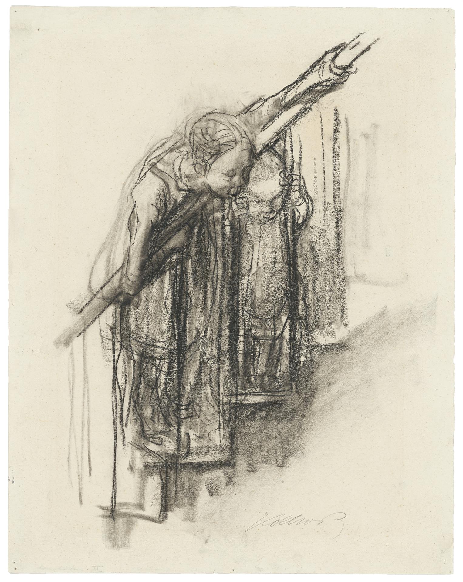 Käthe Kollwitz, Deux enfants à la rambarde, vers 1927, fusain sur papier à dessin décoloré, NT 1149, Collection Kollwitz de Cologne © Käthe Kollwitz Museum Köln