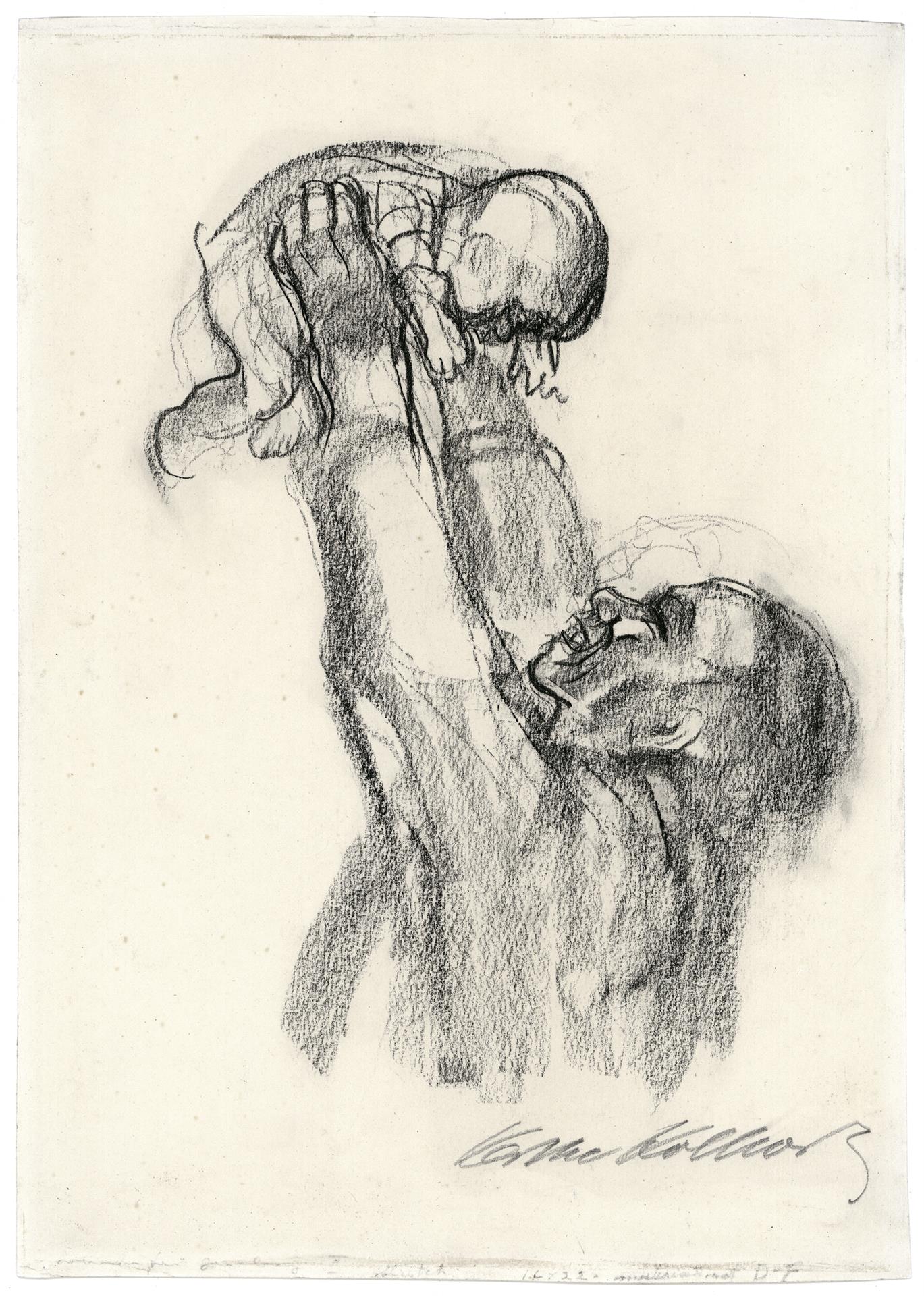 Käthe Kollwitz, Mutterglück, um 1929, Kohle auf festem weißen Papier, NT (1184a)